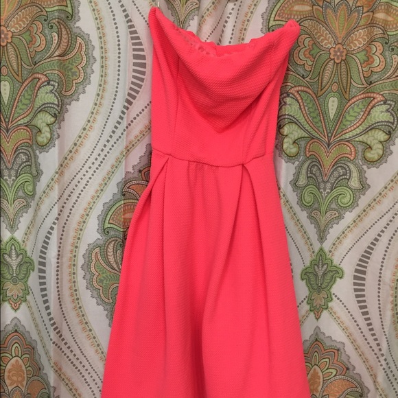 SOLD—-Neon Pink Strapless Dress - Picture 1 of 3