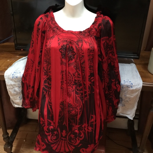 Red Silk Blouse.