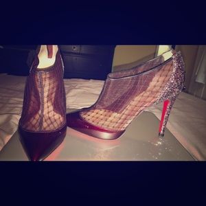 Authentic Christian louboutins burgundy mesh booti