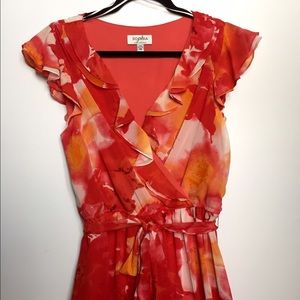 NWT Red and orange cap sleeve watercolor dress