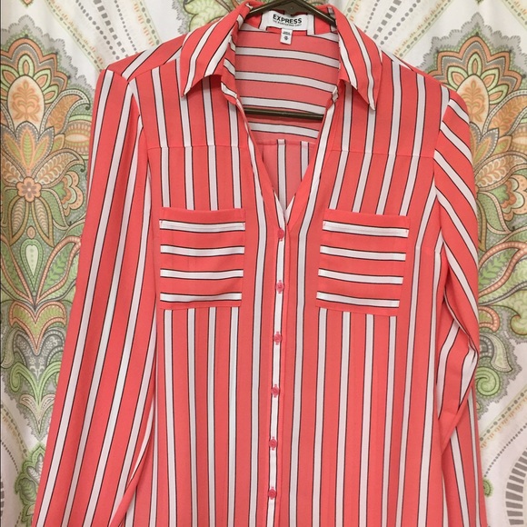 SOLD—-Pink and White striped profolio shirt