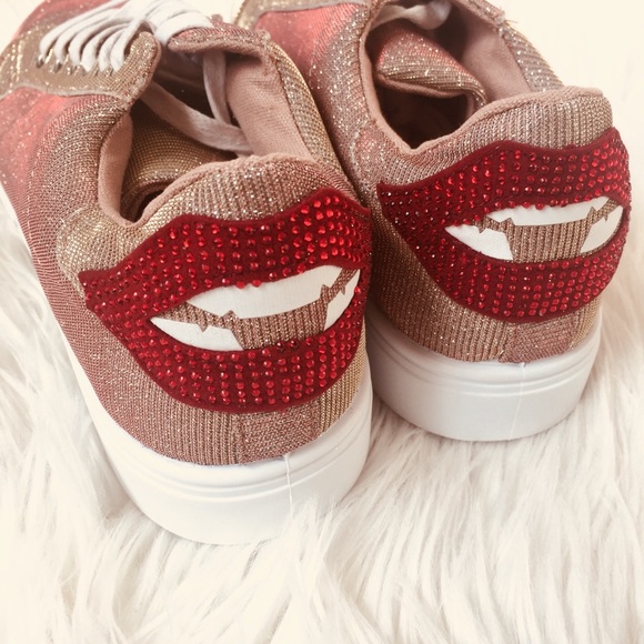 Shoes - Pink Sneaker with Glittery Lip Bling