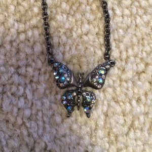 Black butterfly necklace with gems