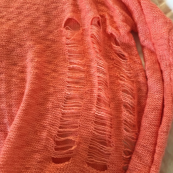 Never worn - distressed coral lightweight sweater! - Picture 4 of 4