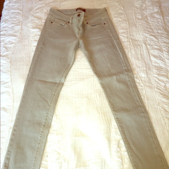 Paige super skinny distressed light green jeans