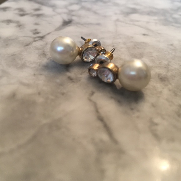 Pearl and double diamond earrings