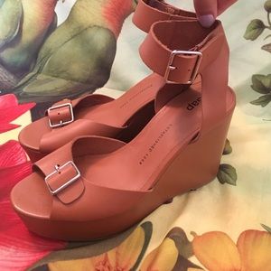 Caramel Leather Ankle Strap Open Toe Wedges