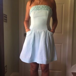 Lilly Pulitzer sear sucker baby blue strapless