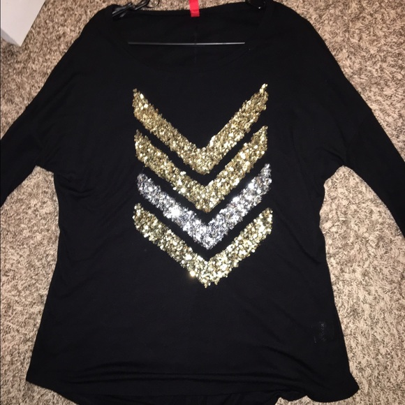 Black Sequin Chevron Tunic Sz LARGE long sleeved