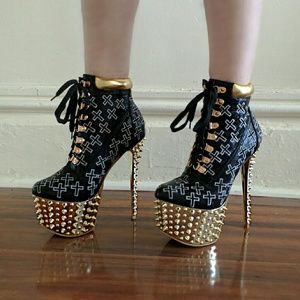 Red Kiss Studded Cross Booties