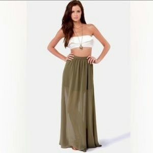 NEW forever 21 maxi skirt side slits sheer olive