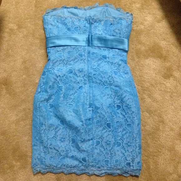 JJโs House mini lace cocktail dress in pool blue - Picture 11 of 17