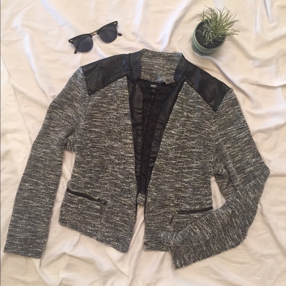 Grey knit/ faux black leather mossimo sweater