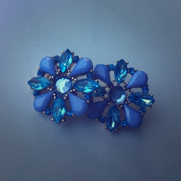 Blue Jeweled Clip-On Earrings