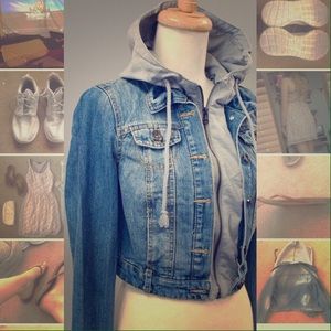 Jean jacket with sweater hood