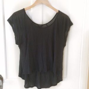 Light, charcoal shirt