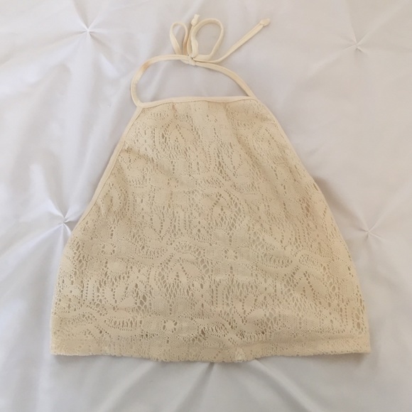 Ivory Lace Crop Halter Top🐚☀️