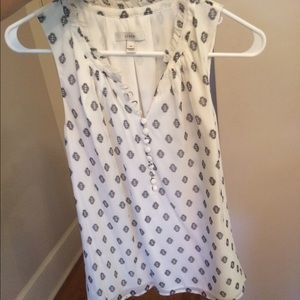 J crew white with black pattern silk blouse