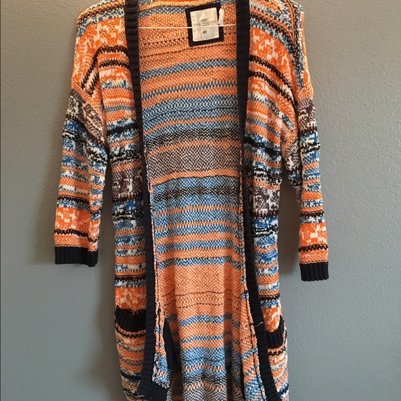 long sleeve, orange and blue H&M cardigan