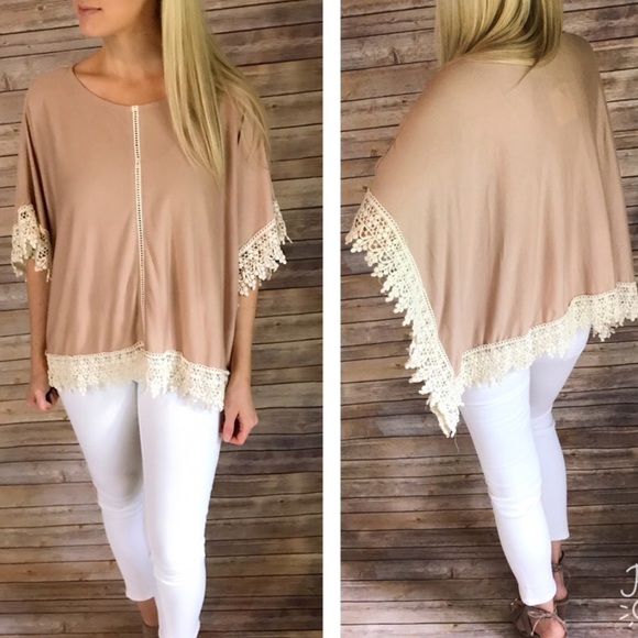 ‼️OS Beige Boat Neck Poncho - Picture 2 of 2