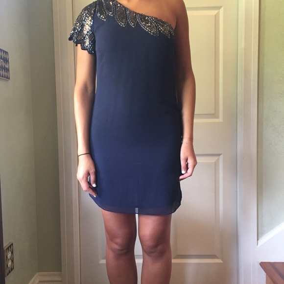 Sequined/beaded one shoulder dress