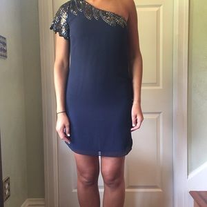 Sequined/beaded one shoulder dress