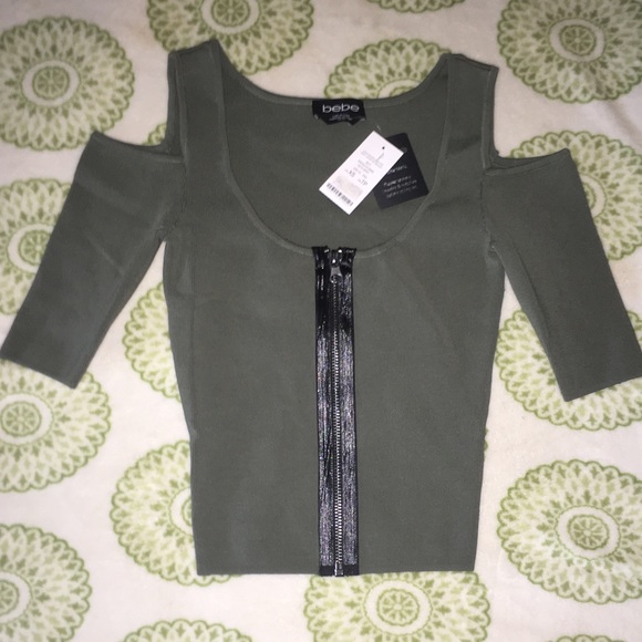 Army Green Shoulder Cut Out Crop Top