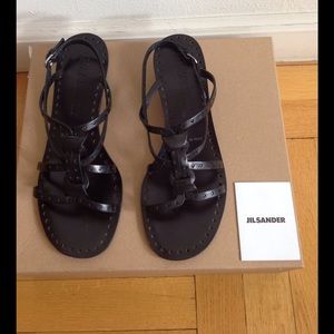 Jil Sander black leather sandals - size 37-1/2