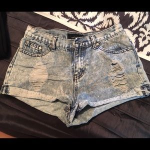 Washed out denim high waisted shorts