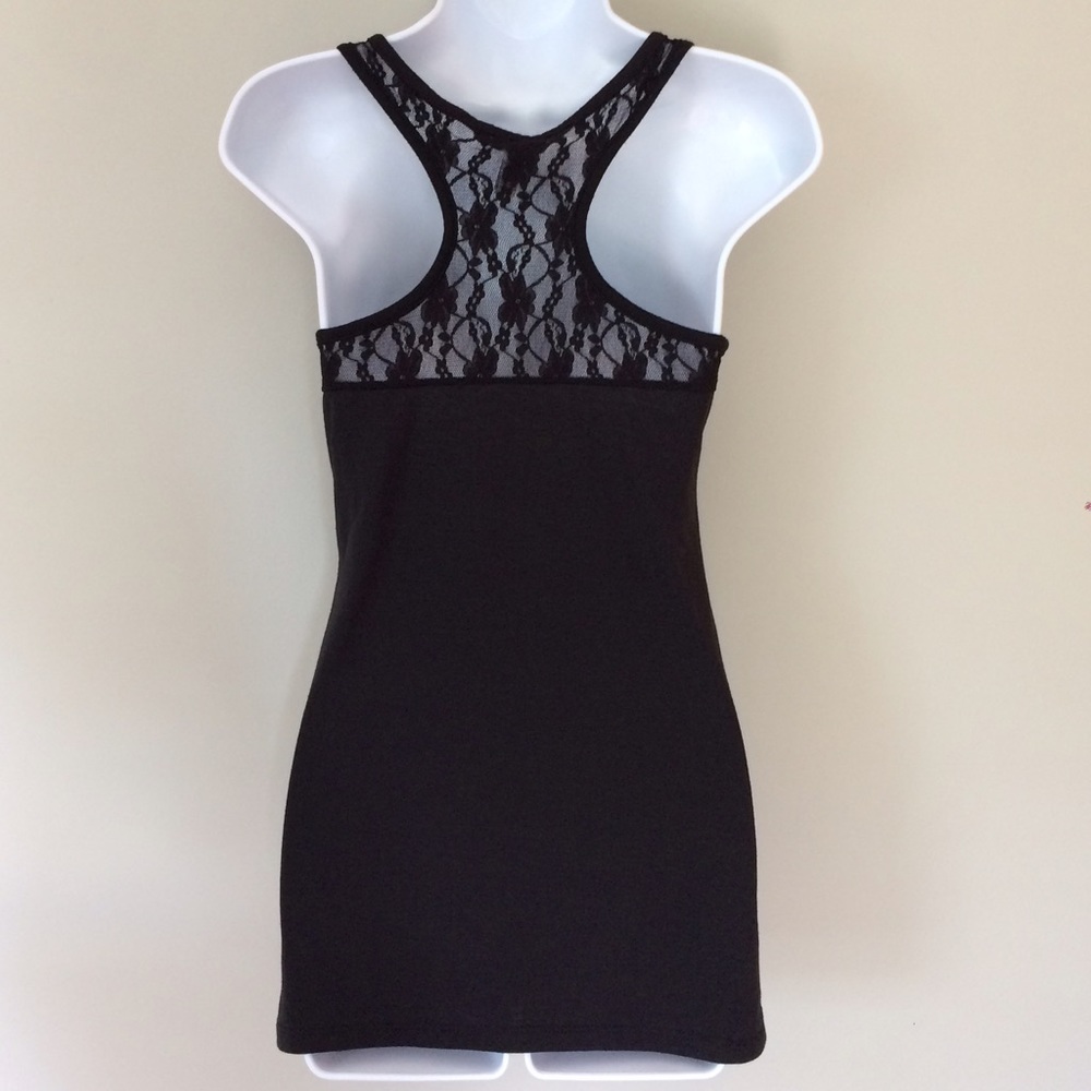 NWOT Black tank top with lace detail.