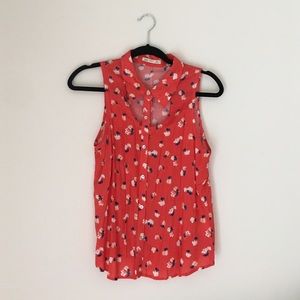 Red Floral Button Up Blouse