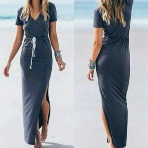 Navy Drawstring Maxi Dress