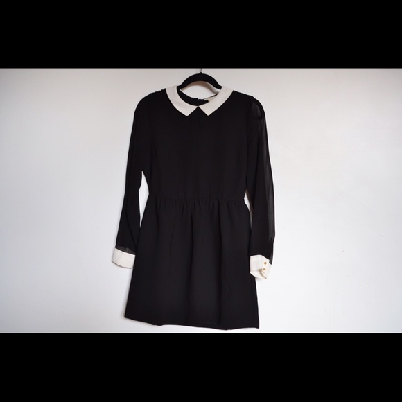 White Peter Pan Neck, black Dress