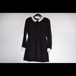 White Peter Pan Neck, black Dress