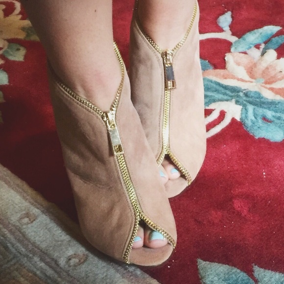 Liliana Suede Booties with Gold Zippers
