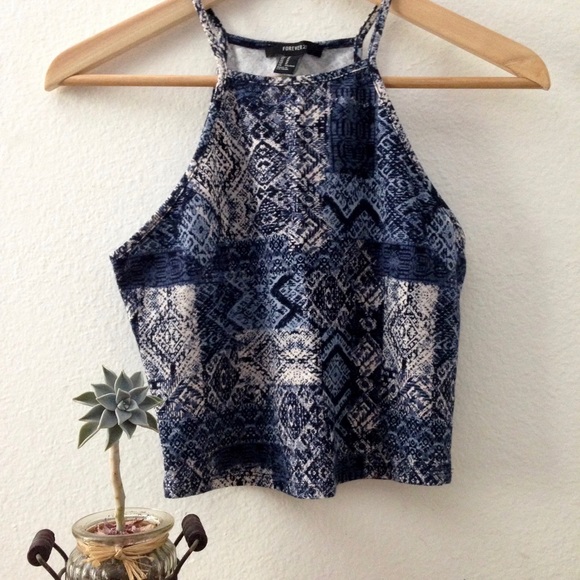 Forever 21 Tops - Forever 21 Blue High Neck Crop Top