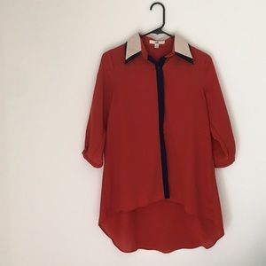Red Button Up Tunic with Open Sleeves