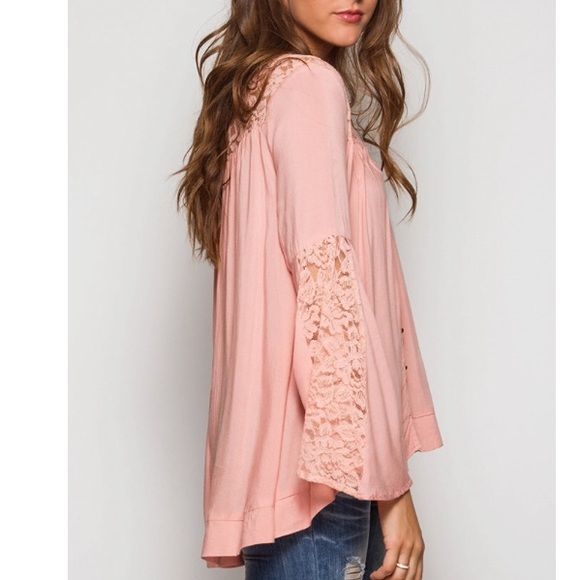 🎉HP🎀Sleeve Button-Down Lace Tunic - Picture 2 of 4