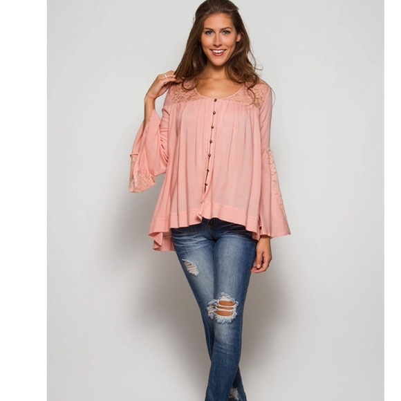 🎉HP🎀Sleeve Button-Down Lace Tunic - Picture 4 of 4