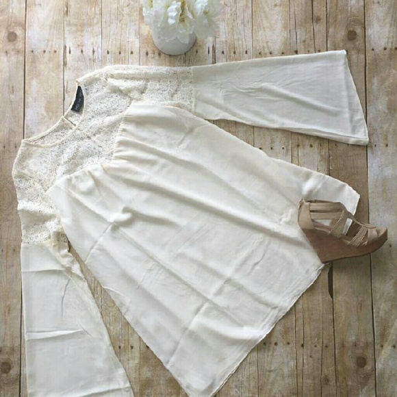 Cream Lace Dress with Bell Sleeves