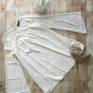 Cream Lace Dress with Bell Sleeves