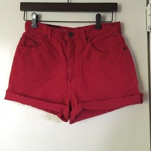 RED HIGH WAISTED DENIM SHORTS