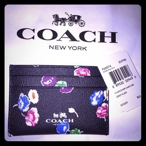 COACH black and floral card case NWT