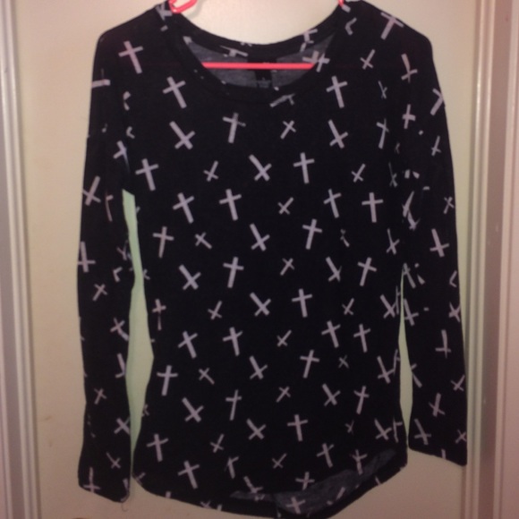Long sleeve navy blue cross top