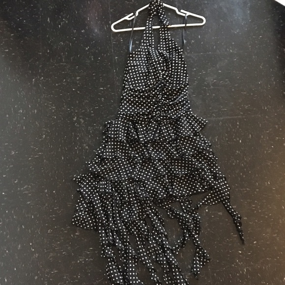Cache Chiffon Polka-Dot Halter Asymmetrical Dress