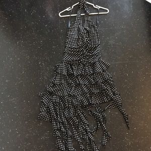 Cache Chiffon Polka-Dot Halter Asymmetrical Dress
