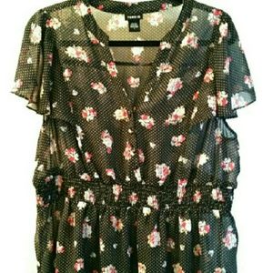 Reposh Torrid Black Floral Chiffon Shirt
