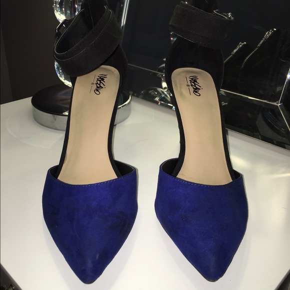 Royal blue and black suede heels - Picture 2 of 4