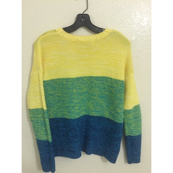Yellow green blue color block sweater - Picture 2 of 2