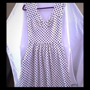 Anthropologie white & black polka dot flared dress